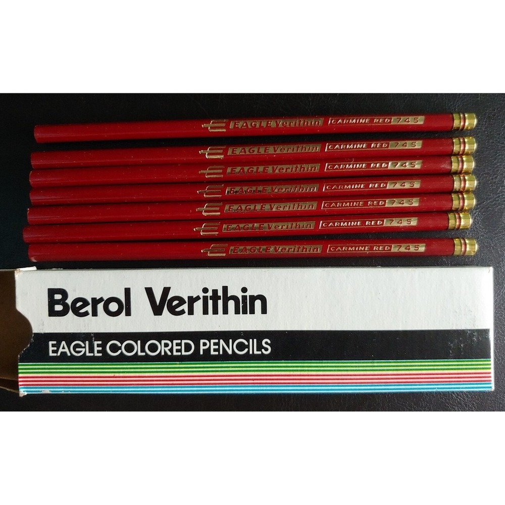 Vintage Berol Verithin Colored Pencils Carmine Red 745 Set 7 High Grade Art New